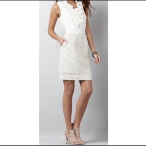 Ann Taylor LOFT White/tan/metallic ruffle dress